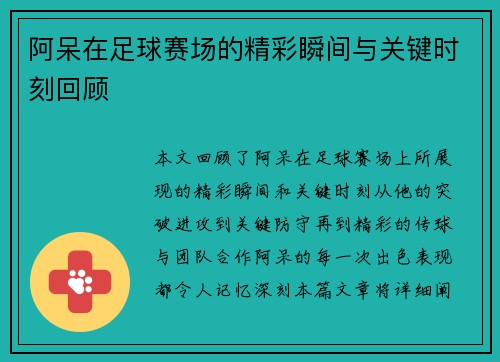 阿呆在足球赛场的精彩瞬间与关键时刻回顾