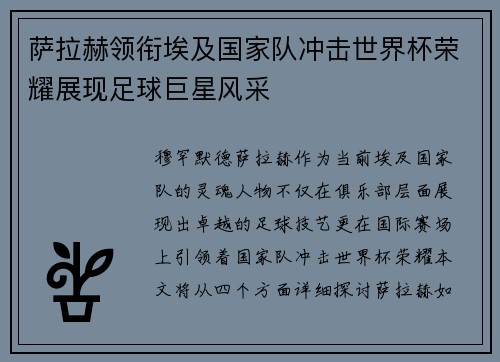 萨拉赫领衔埃及国家队冲击世界杯荣耀展现足球巨星风采