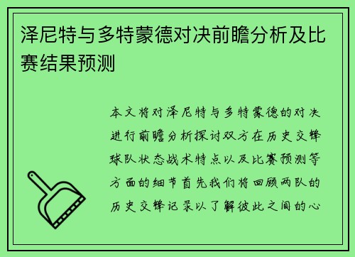 泽尼特与多特蒙德对决前瞻分析及比赛结果预测